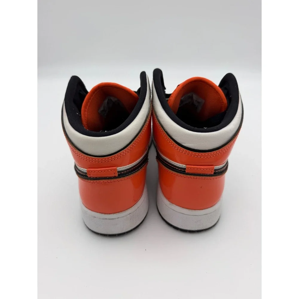 Air Jordan 1 Mid SE Turf Orange Patent Black White BQ6931-802 Mens 6Y